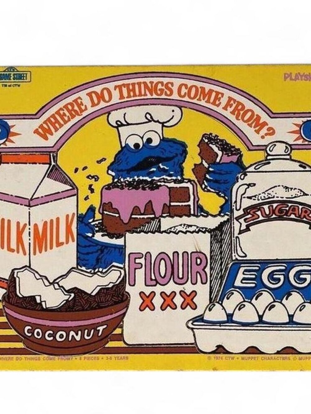 Vintage 1974 Playskool Sesame Street COOKIE MONSTER wooden frame tray puzzle